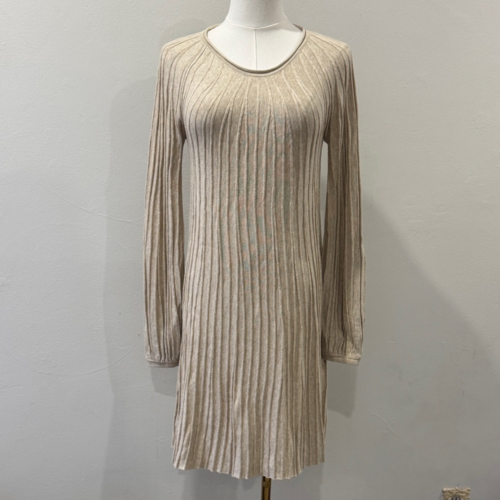 Max Studio Cream Ribbed Long Sleeve Knit Sweater Dress - Size M